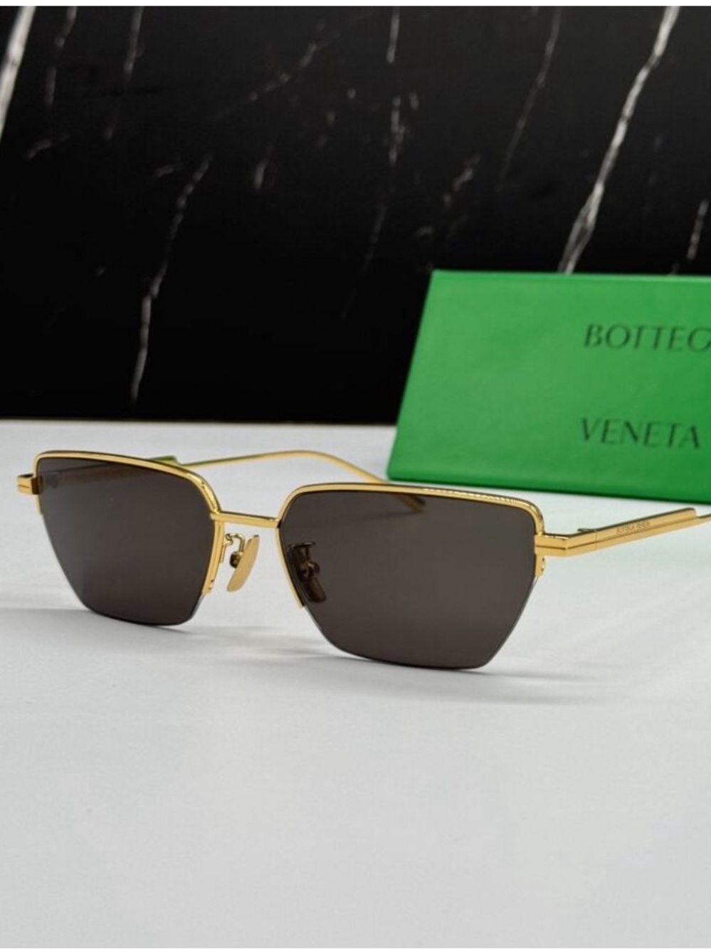 Bottega Veneta Gold Frame Sunglasses with Dark Brown Lenses